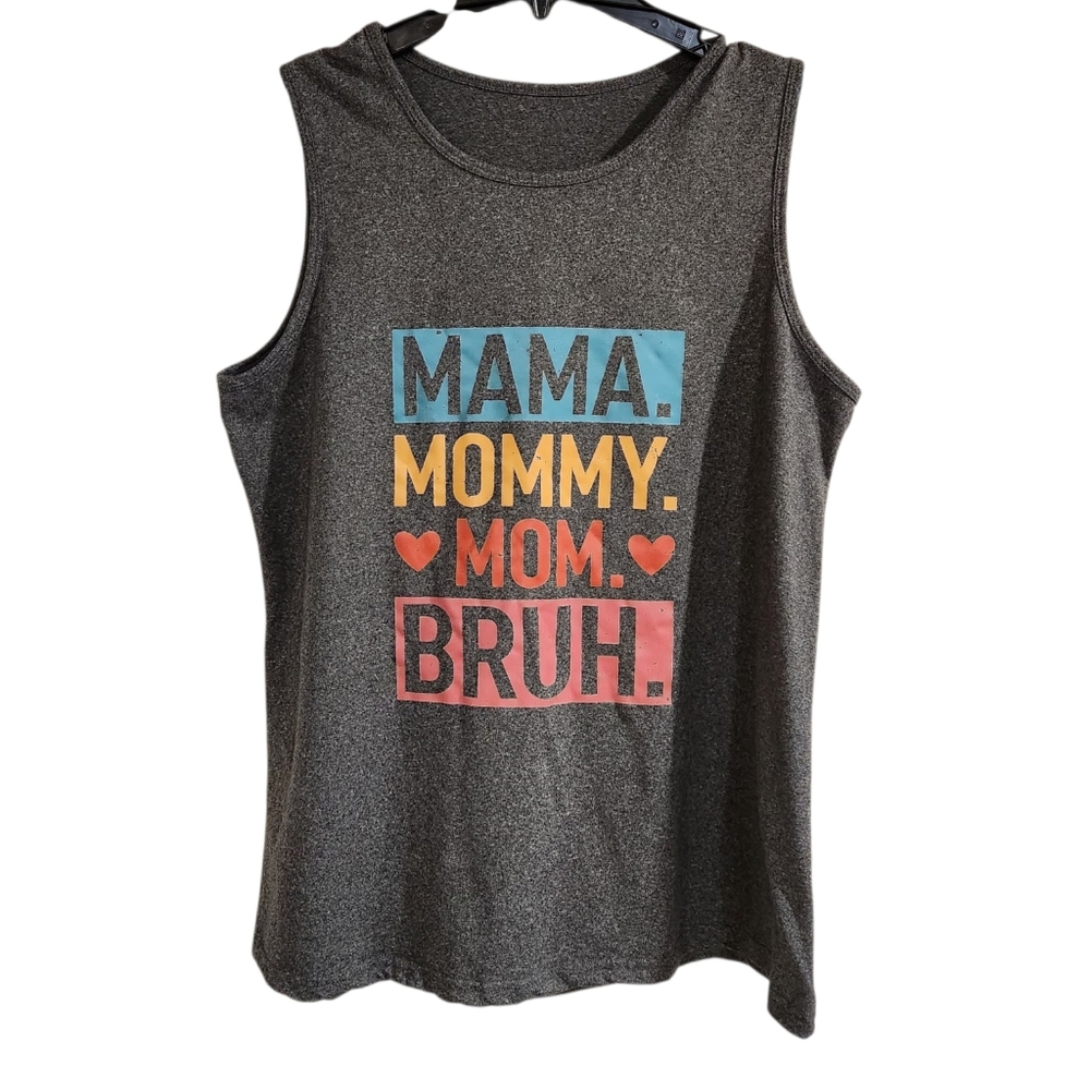 Womens Sz 1X Tank Top Mom Graphic Gray Sleeveless Shirt Funny Humor